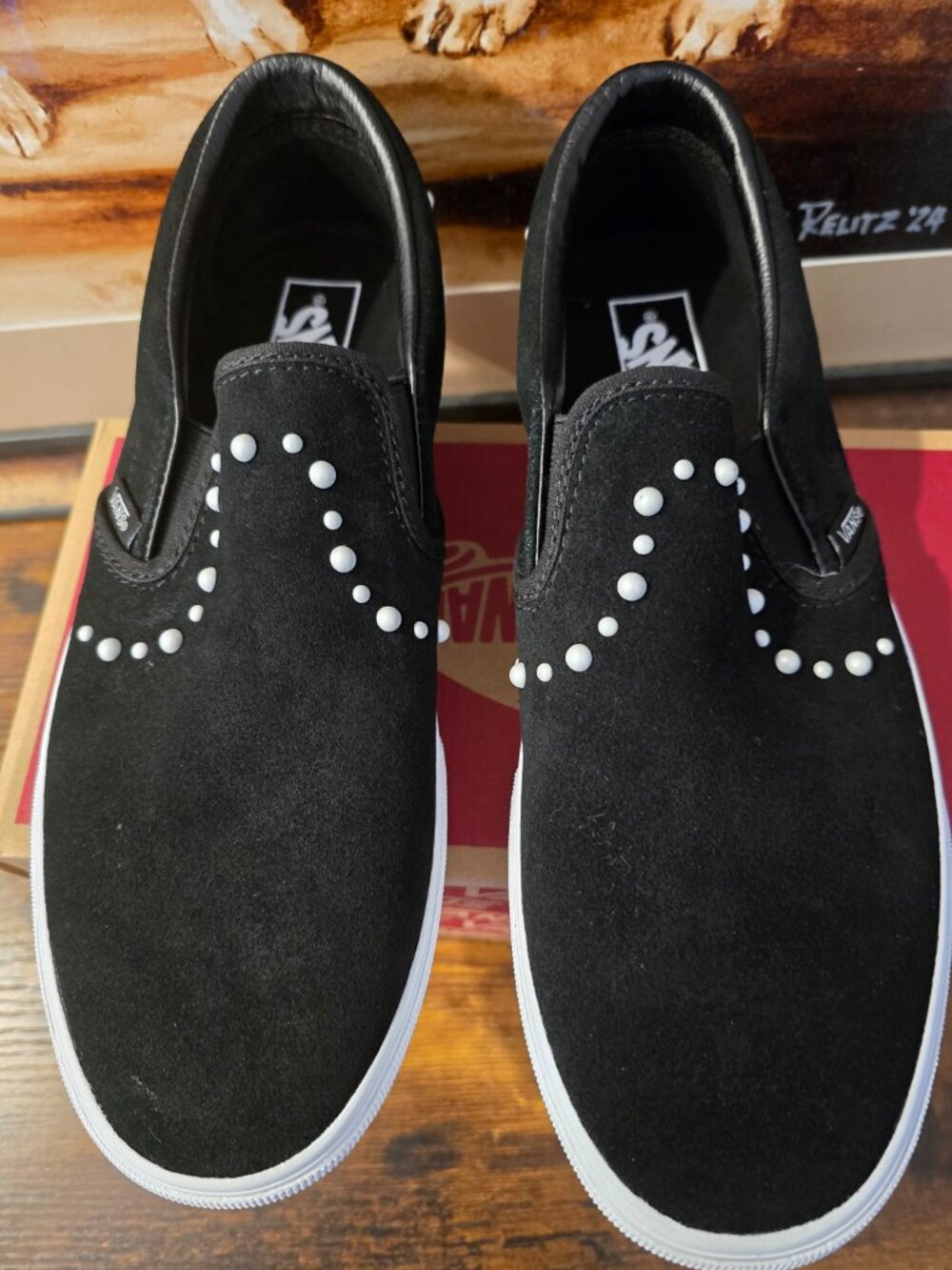 Vans Classic Slip-On VN000ED2BLA Black PEARL Pearlized Men's Sz 9.5 US Shoes NEW